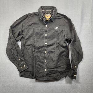 Vintage Harley Davidson Womens Top Medium Black Long Sleeve Snap Biker Hong Kong